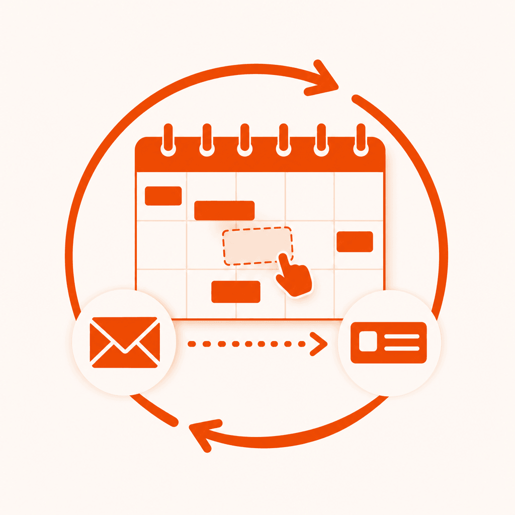 An email syncing into a calendar event with a loop arrow