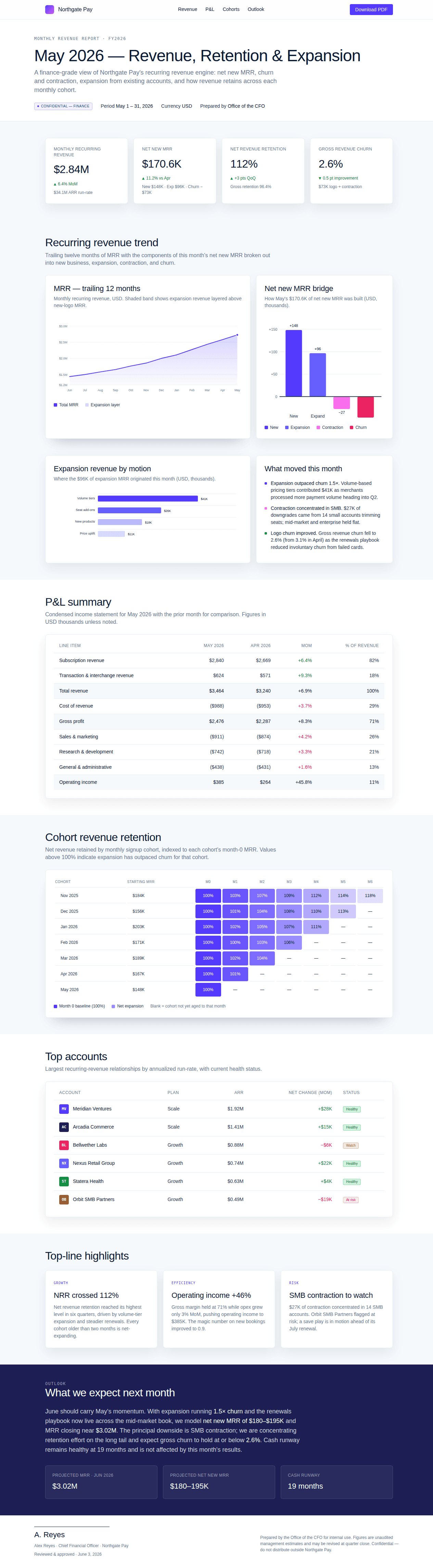 Monthly financial report — Payments startup