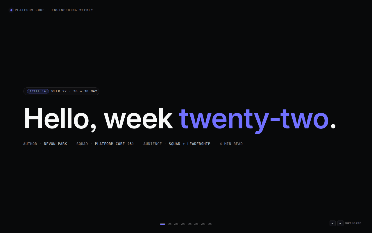 Weekly status report — Engineering team weekly